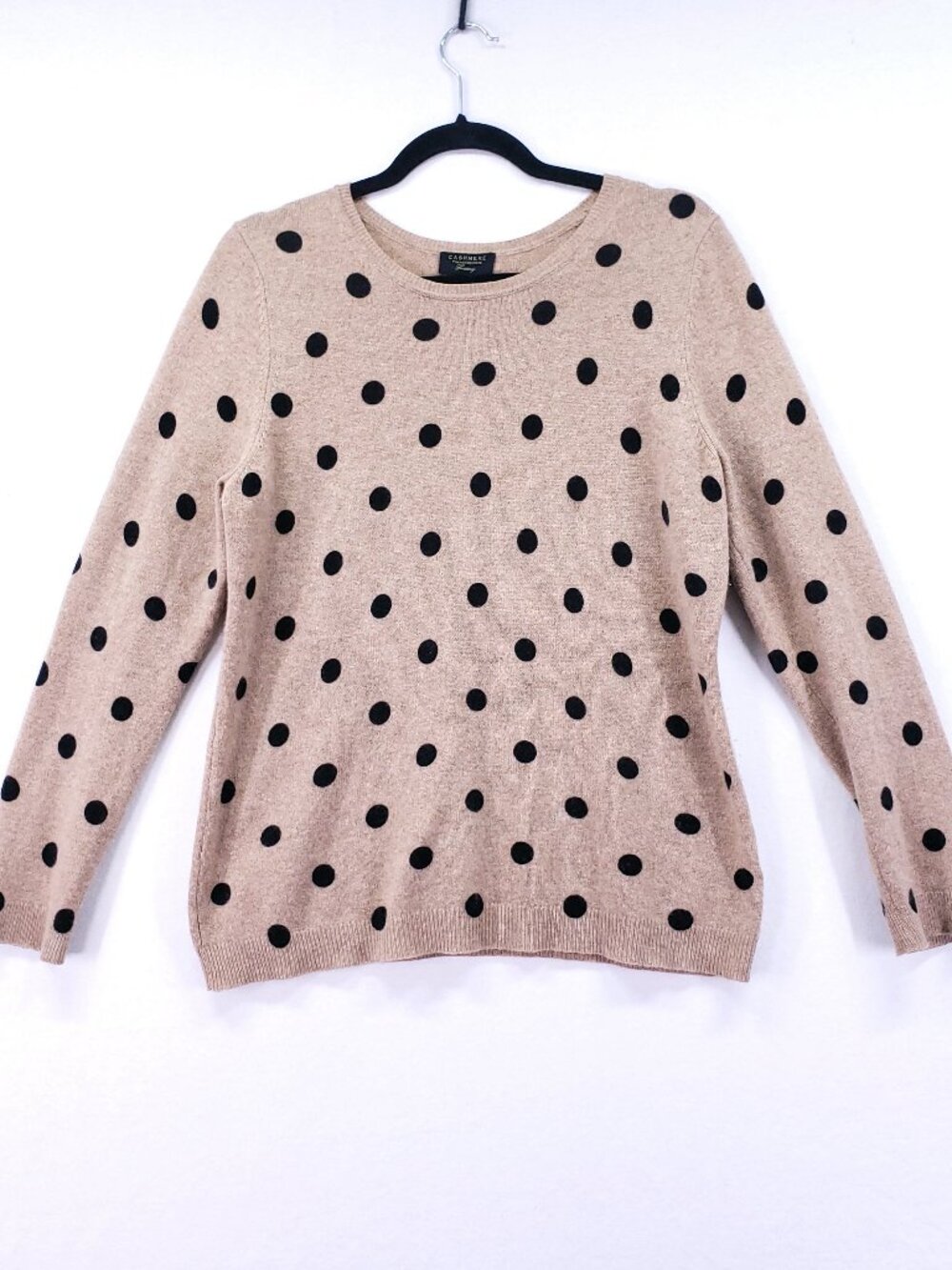 Charter Club Luxury Women's 100% Cashmere Sweater Size L Brown Polka Dot